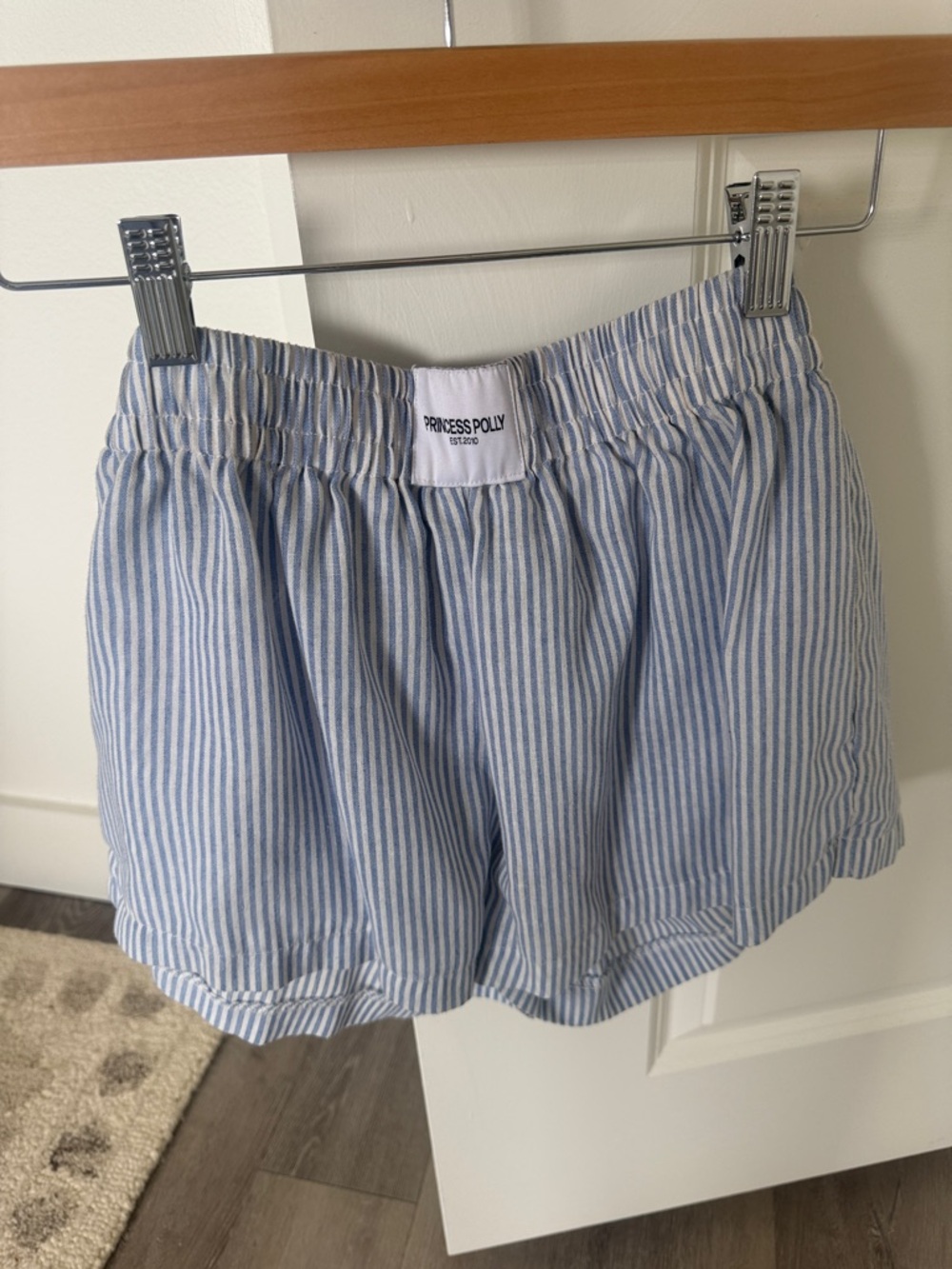 Princess Polly Light Blue & White Striped High Waist Shorts